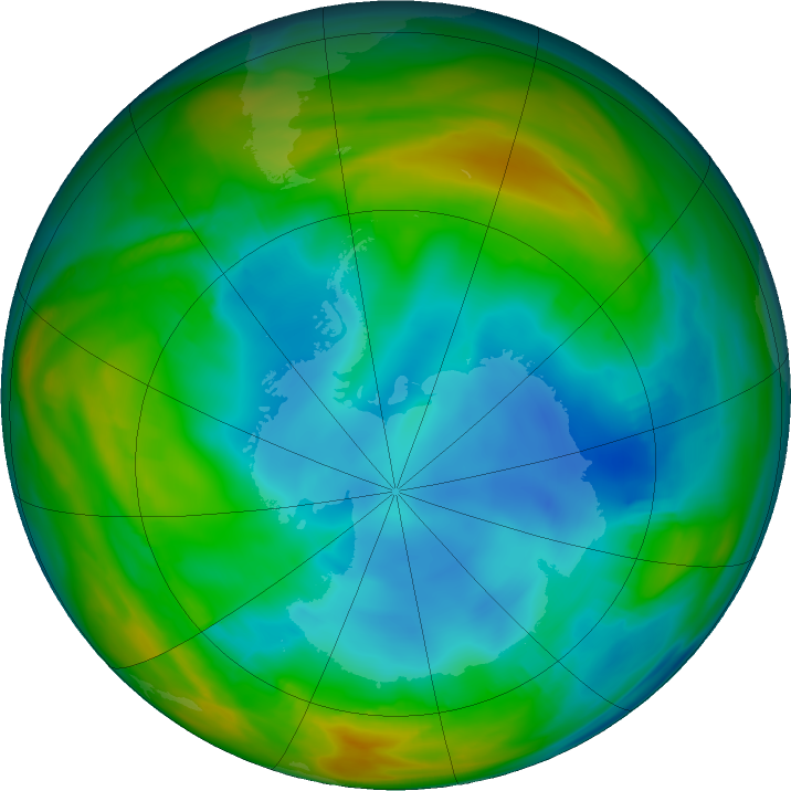 Antarctic ozone map for 17 July 2018